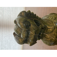 LARGE/HEAVY VTG Green Serpentine Jade Stone Carved Chinese Foo Dog 8.75"H