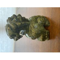 LARGE/HEAVY VTG Green Serpentine Jade Stone Carved Chinese Foo Dog 8.75"H