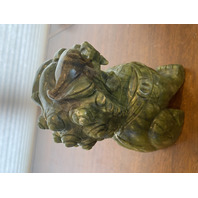 LARGE/HEAVY VTG Green Serpentine Jade Stone Carved Chinese Foo Dog 8.75"H