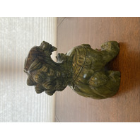 LARGE/HEAVY VTG Green Serpentine Jade Stone Carved Chinese Foo Dog 8.75"H