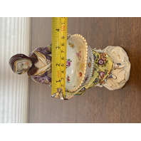 PAIR Of RARE ANTIQUE MEISSEN Man & Woman W/Basket Figurines 7.25"H GERMANY