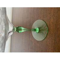VTG UV REACTIVE Clear/Green Floral Etched Glass Compote 6.75"H
