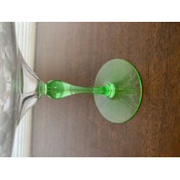 VTG UV REACTIVE Clear/Green Floral Etched Glass Compote 6.75"H