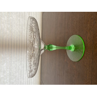 VTG UV REACTIVE Clear/Green Floral Etched Glass Compote 6.75"H