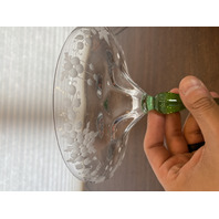 VTG UV REACTIVE Clear/Green Floral Etched Glass Compote 6.75"H