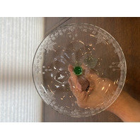 VTG UV REACTIVE Clear/Green Floral Etched Glass Compote 6.75"H