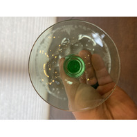 VTG UV REACTIVE Clear/Green Floral Etched Glass Compote 6.75"H