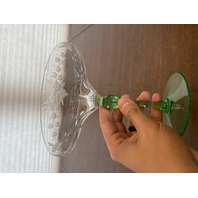 VTG UV REACTIVE Clear/Green Floral Etched Glass Compote 6.75"H