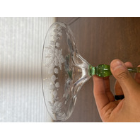VTG UV REACTIVE Clear/Green Floral Etched Glass Compote 6.75"H