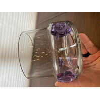 SKLO Union Clear Czech Art Glass Vase W/4 Applied Alexandrite Flowers 5"H