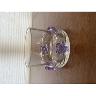 SKLO Union Clear Czech Art Glass Vase W/4 Applied Alexandrite Flowers 5"H