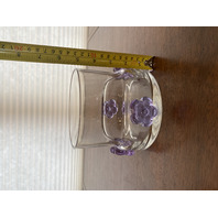 SKLO Union Clear Czech Art Glass Vase W/4 Applied Alexandrite Flowers 5"H