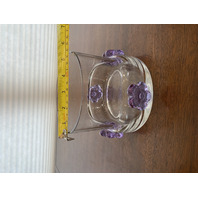 SKLO Union Clear Czech Art Glass Vase W/4 Applied Alexandrite Flowers 5"H