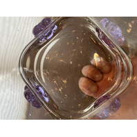 SKLO Union Clear Czech Art Glass Vase W/4 Applied Alexandrite Flowers 5"H