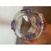 SKLO Union Clear Czech Art Glass Vase W/4 Applied Alexandrite Flowers 5"H