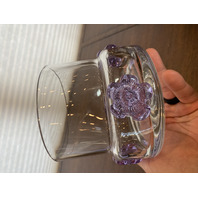 SKLO Union Clear Czech Art Glass Vase W/4 Applied Alexandrite Flowers 5"H