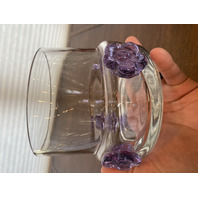 SKLO Union Clear Czech Art Glass Vase W/4 Applied Alexandrite Flowers 5"H