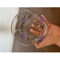 SKLO Union Clear Czech Art Glass Vase W/4 Applied Alexandrite Flowers 5"H