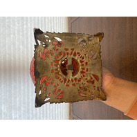 ANTIQUE VICTORIAN Red Satin Floral Patern GWTW Glass Parlor Lamp Base 10"H