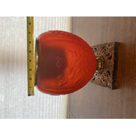 ANTIQUE VICTORIAN Red Satin Floral Patern GWTW Glass Parlor Lamp Base 10"H