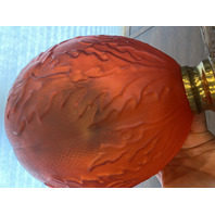 ANTIQUE VICTORIAN Red Satin Floral Patern GWTW Glass Parlor Lamp Base 10"H