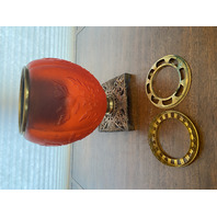 ANTIQUE VICTORIAN Red Satin Floral Patern GWTW Glass Parlor Lamp Base 10"H