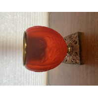 ANTIQUE VICTORIAN Red Satin Floral Patern GWTW Glass Parlor Lamp Base 10"H