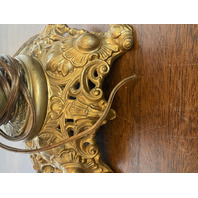 ANTIQUE VICTORIAN Red Satin Floral Patern GWTW Converted Parlor Lamp 16.75"H