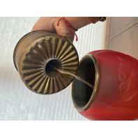 ANTIQUE VICTORIAN Red Satin Floral Patern GWTW Converted Parlor Lamp 16.75"H