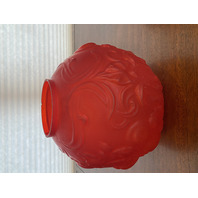 ANTIQUE VICTORIAN Red Satin Glass Leaf Pattern GWTW Parlor Oil Lamp 22.5"H