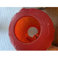 ANTIQUE VICTORIAN Red Satin Glass Leaf Pattern GWTW Parlor Oil Lamp 22.5"H