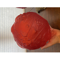 ANTIQUE VICTORIAN Red Satin Glass Leaf Pattern GWTW Parlor Oil Lamp 22.5"H