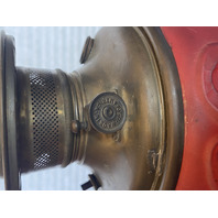 ANTIQUE VICTORIAN Red Satin Glass Leaf Pattern GWTW Parlor Oil Lamp 22.5"H