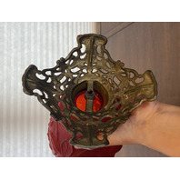 ANTIQUE VICTORIAN Red Satin Glass Leaf Pattern GWTW Parlor Oil Lamp 22.5"H