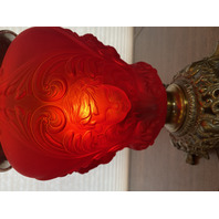 ANTIQUE VICTORIAN Red Satin CHERUB FACE GWTW Electric Parlor Lamp 23.5"H
