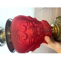 ANTIQUE VICTORIAN Red Satin CHERUB FACE GWTW Electric Parlor Lamp 23.5"H