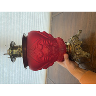 ANTIQUE VICTORIAN Red Satin CHERUB FACE GWTW Electric Parlor Lamp 23.5"H