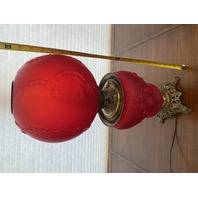 ANTIQUE VICTORIAN Red Satin CHERUB FACE GWTW Electric Parlor Lamp 23.5"H