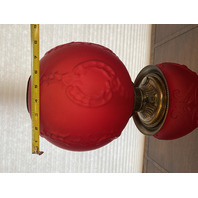 ANTIQUE VICTORIAN Red Satin CHERUB FACE GWTW Electric Parlor Lamp 23.5"H