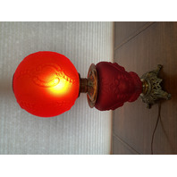 ANTIQUE VICTORIAN Red Satin CHERUB FACE GWTW Electric Parlor Lamp 23.5"H