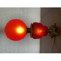 ANTIQUE VICTORIAN Red Satin CHERUB FACE GWTW Electric Parlor Lamp 23.5"H