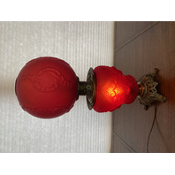 ANTIQUE VICTORIAN Red Satin CHERUB FACE GWTW Electric Parlor Lamp 23.5"H