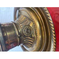 ANTIQUE VICTORIAN Red Satin CHERUB FACE GWTW Electric Parlor Lamp 23.5"H