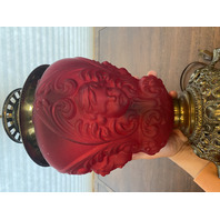 ANTIQUE VICTORIAN Red Satin CHERUB FACE GWTW Electric Parlor Lamp 23.5"H