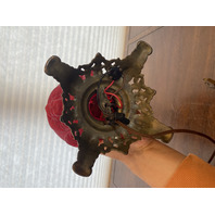 ANTIQUE VICTORIAN Red Satin CHERUB FACE GWTW Electric Parlor Lamp 23.5"H