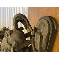 VTG MARLY HORSE Roman Warrior Restraining Horse Metal Sculpture, Wooden Base 15"