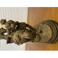 VTG MARLY HORSE Roman Warrior Restraining Horse Metal Sculpture, Wooden Base 15"