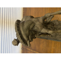 VTG MARLY HORSE Roman Warrior Restraining Horse Metal Sculpture, Wooden Base 15"