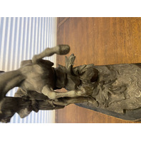 VTG MARLY HORSE Roman Warrior Restraining Horse Metal Sculpture, Wooden Base 15"