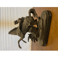 VTG MARLY HORSE Roman Warrior Restraining Horse Metal Sculpture, Wooden Base 15"